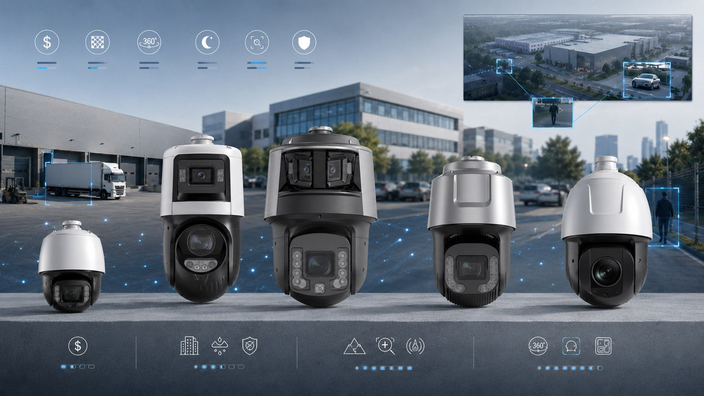 Hikvision PTZ camera price guide showing compact, outdoor, long-range, and multi-sensor PTZ camera types