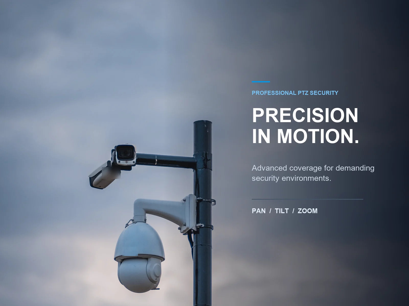 PTZ dome camera and bullet camera installed on an outdoor pole