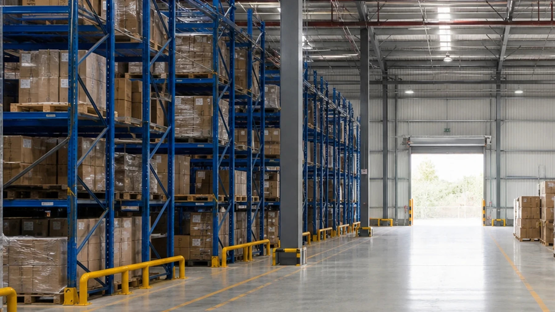Warehouse environment with storage aisles and loading access